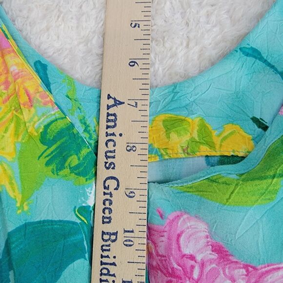 Vintage Jams World Rayon‎ Crinkle Hydrangea Dress Midi Sleeveless Size 11 READ - Picture 8 of 13